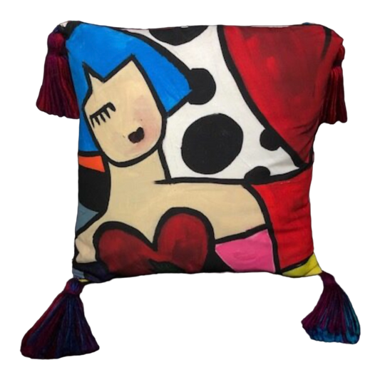 Blue Hair Polkadots - Throw Pillow