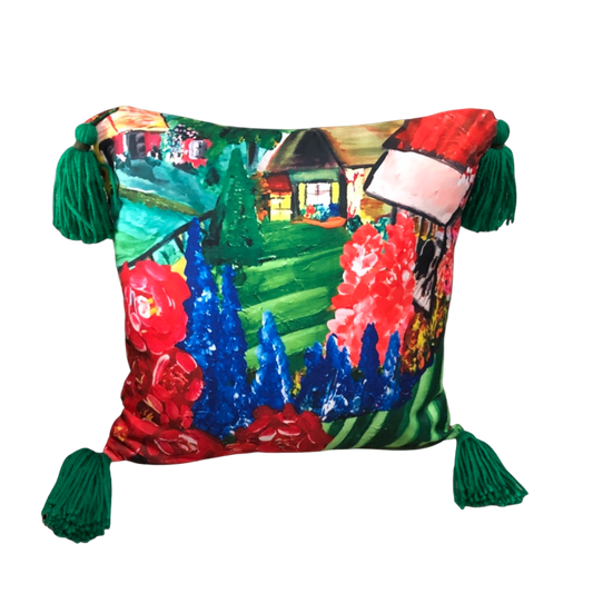 Cottages in a Garden - Throw Pillow